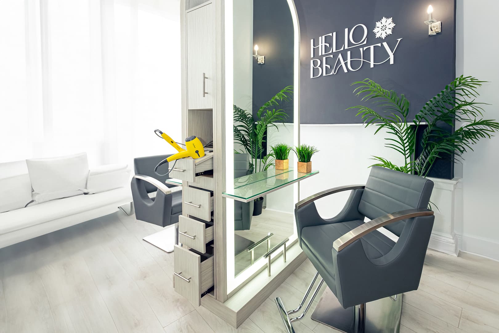 Hello Beauty salon interior — affiliated hair and beauty studio, South Charlotte Street, Edinburgh