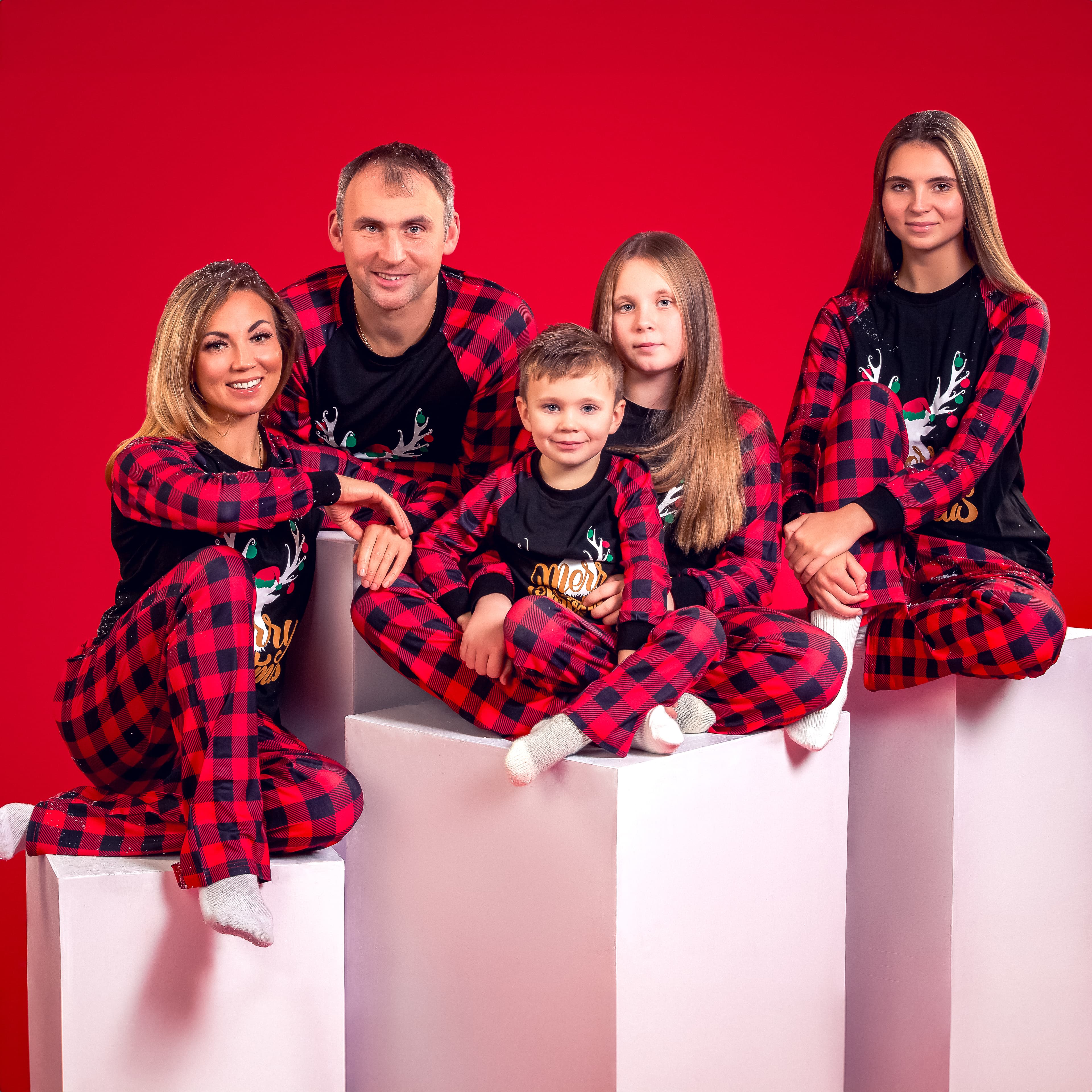 Family in Christmas pyjamas studio portrait Edinburgh