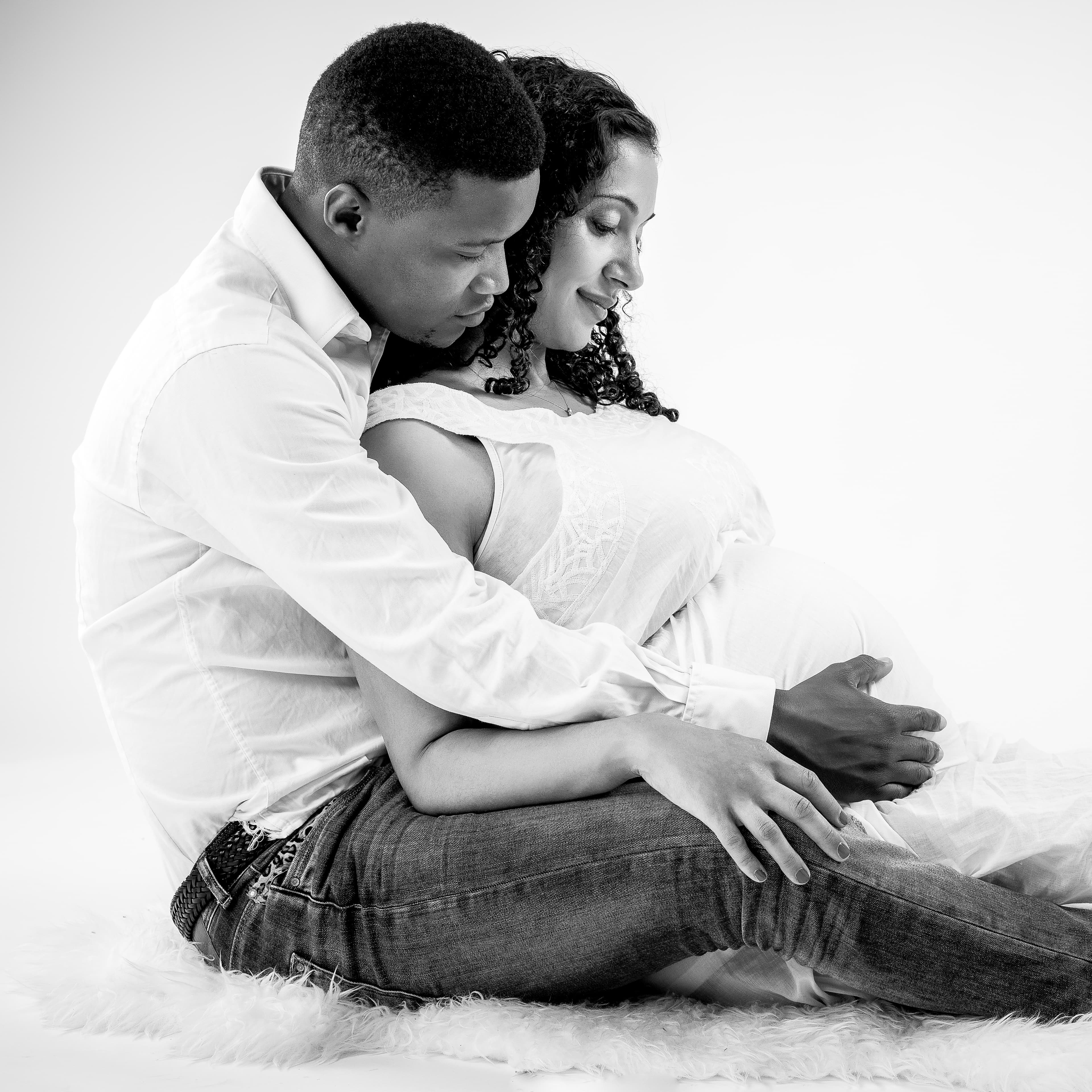 Couple maternity portrait — black and white Edinburgh studio