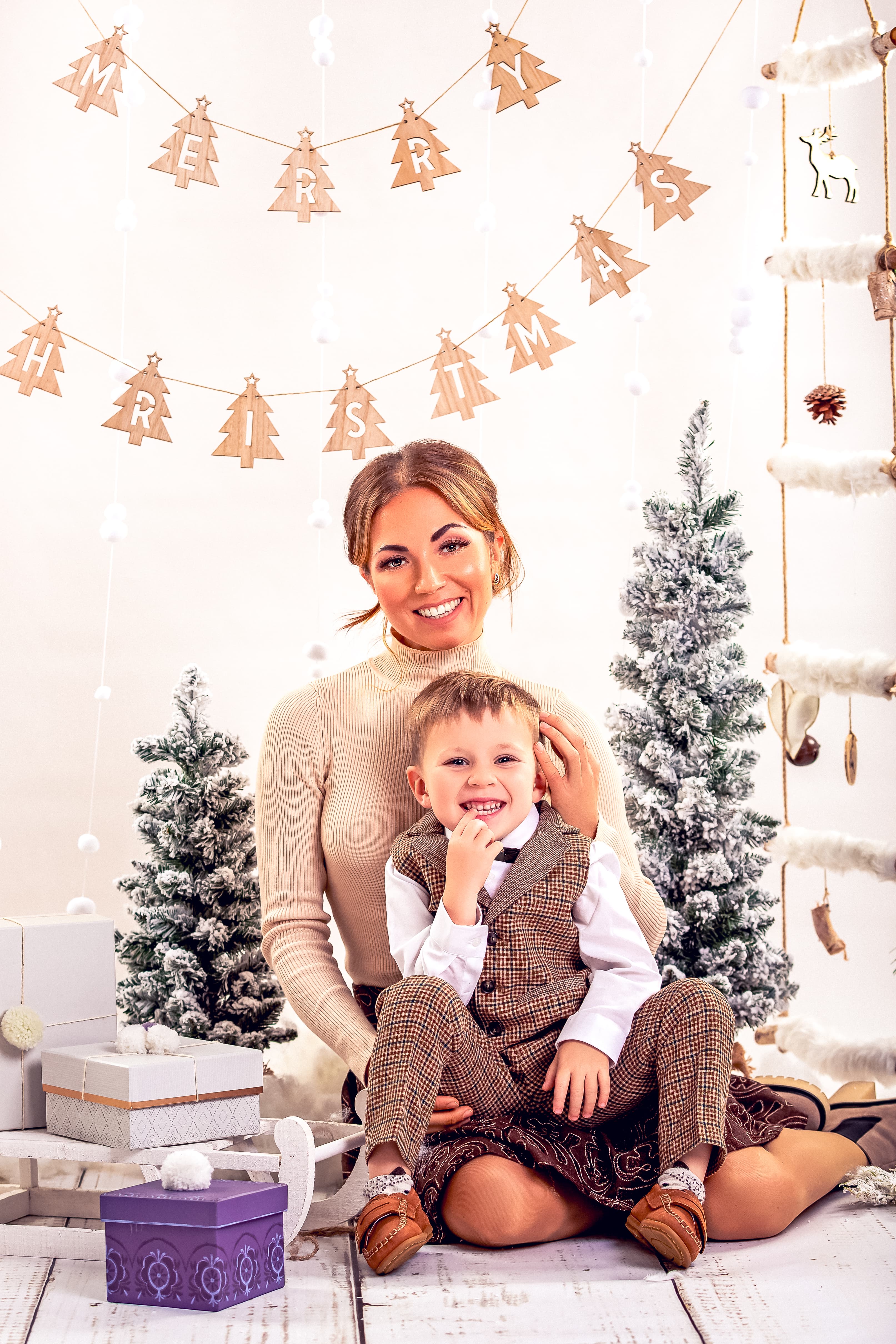 Mother and son Christmas portrait