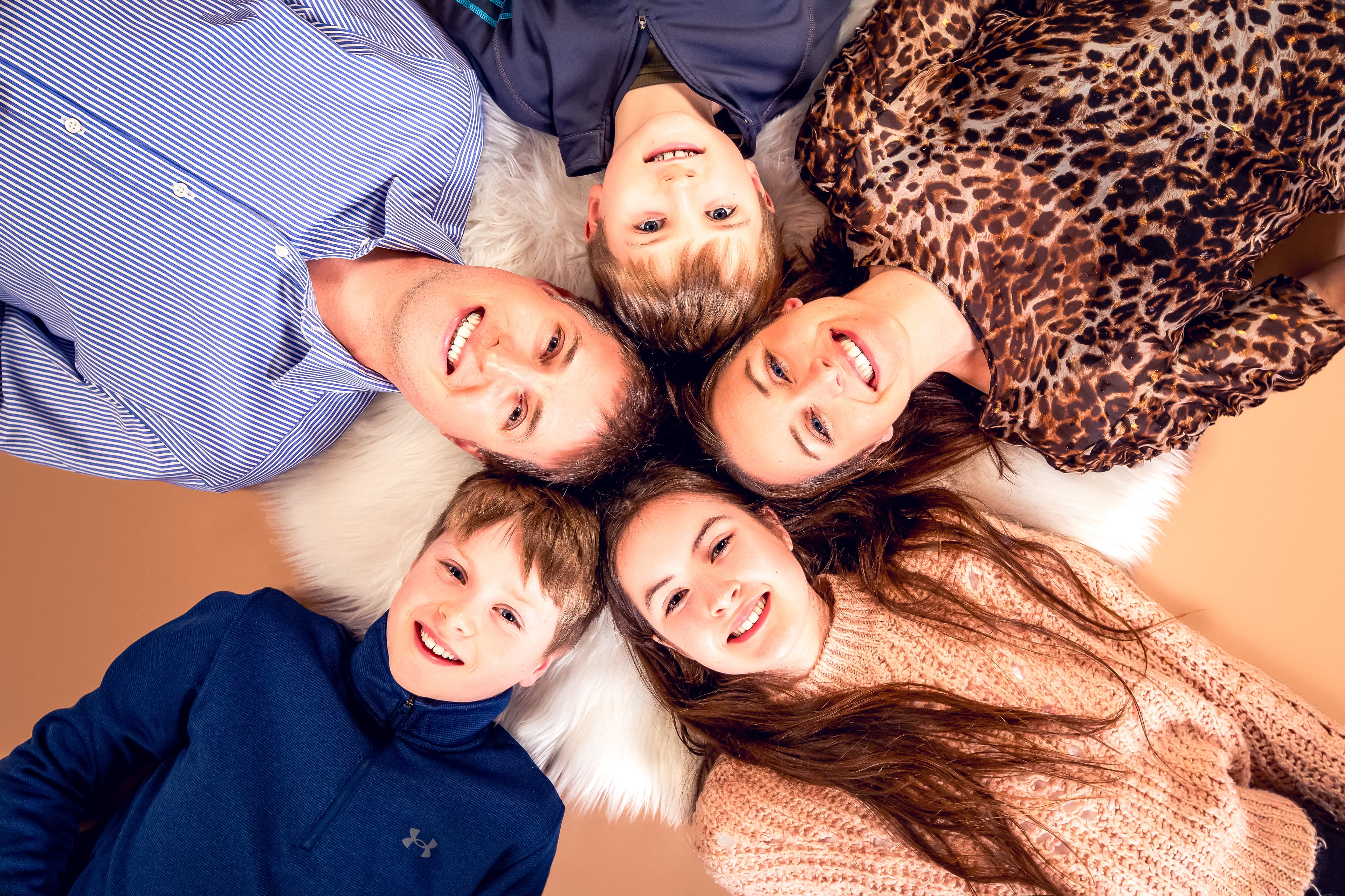 Overhead family portrait all together Edinburgh studio