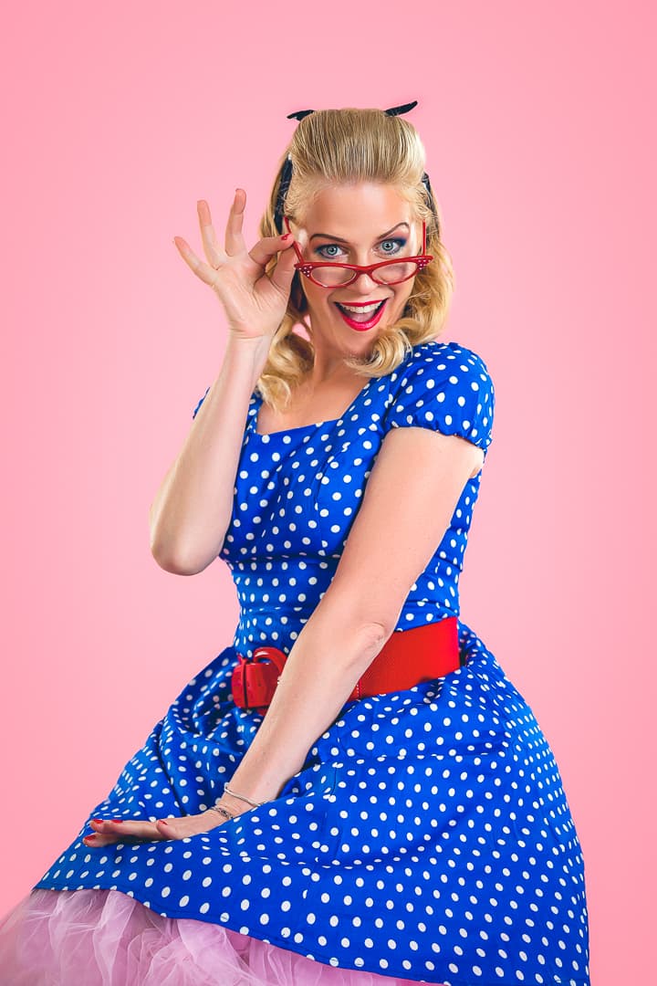 Playful retro pin-up makeover portrait at Edinburgh studio