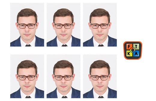 Professional passport photo set for man with glasses